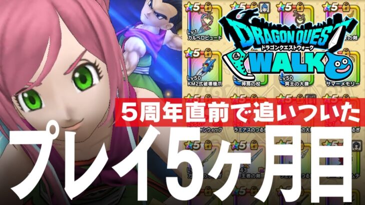 ドラクエウォーク プレイ開始5ヶ月目 5周年直前で最新コンテンツに追いつく、ラストふくびきガチャ、レベル、装備、こころ、ストーリー進行、課金額など DQウォーク